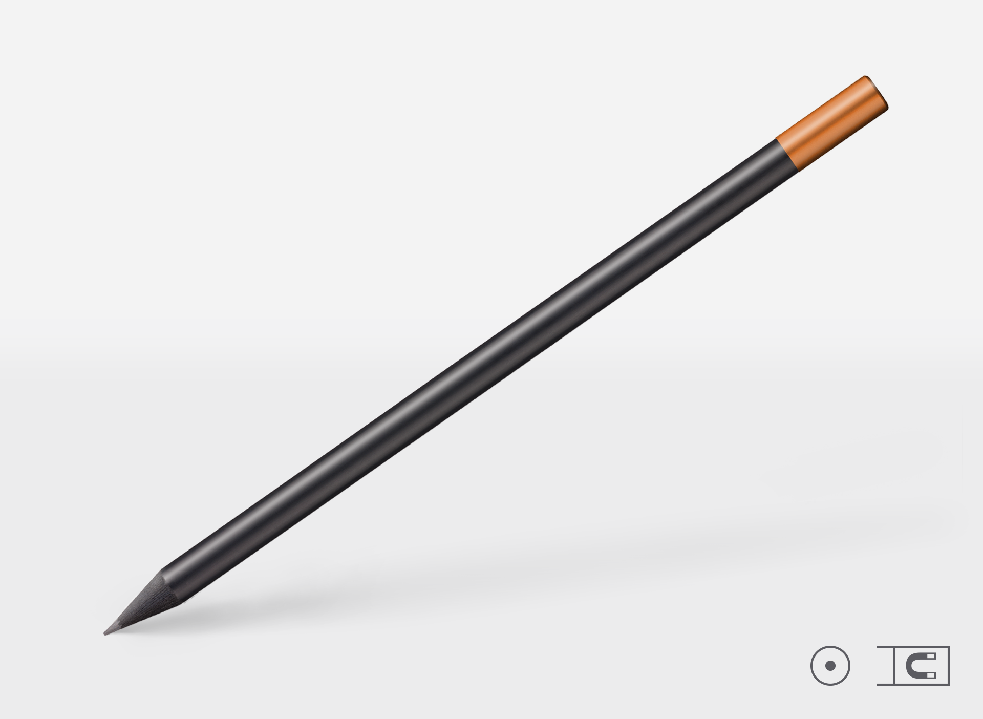 Bleistift 0214, schwarz, rund, Magnetkappe Kupfer