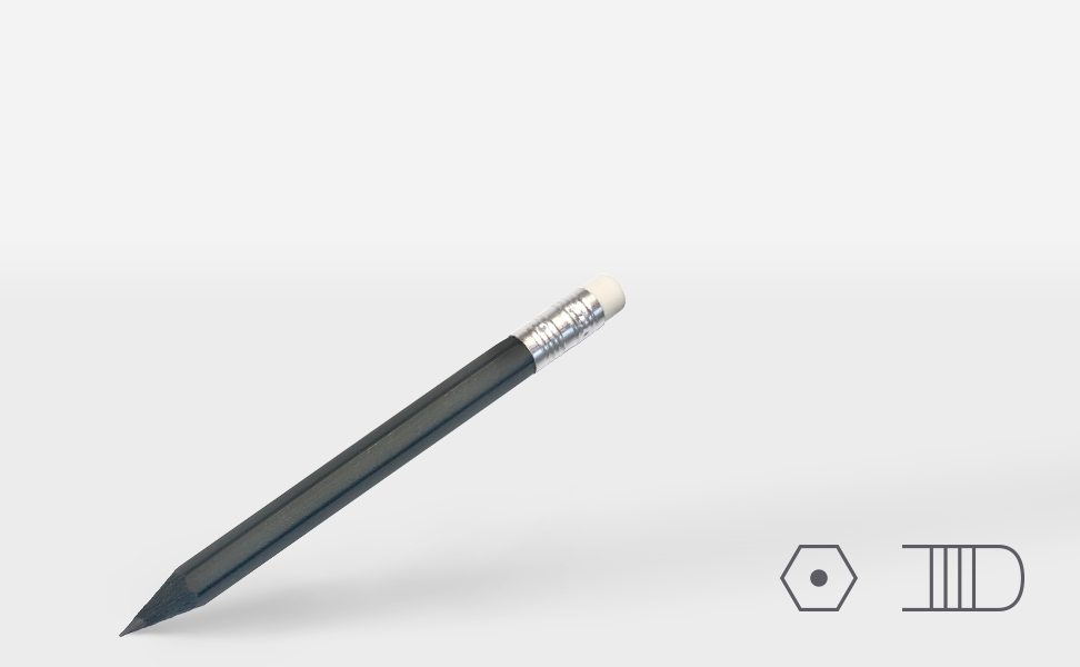 Kurzer Bleistift 0316-k, schwarz matt, sechseckig, weißer Radiergummi