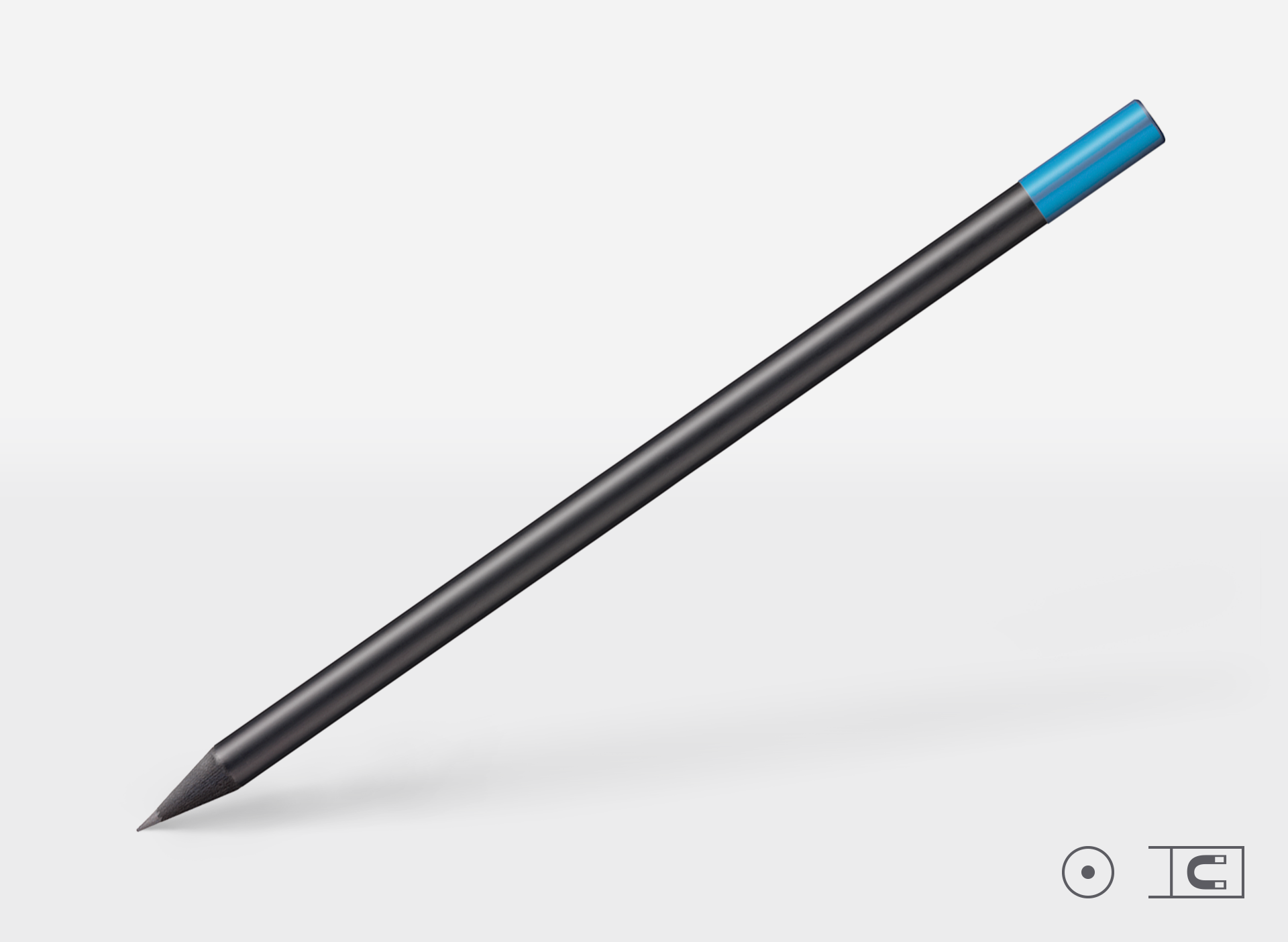 Bleistift 0214, schwarz, rund, Magnetkappe blau